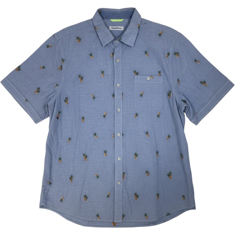 Tommy Bahama‎ Mens XXL Blue Pineapple Embroidered Short Sleeve Button Down Shirt